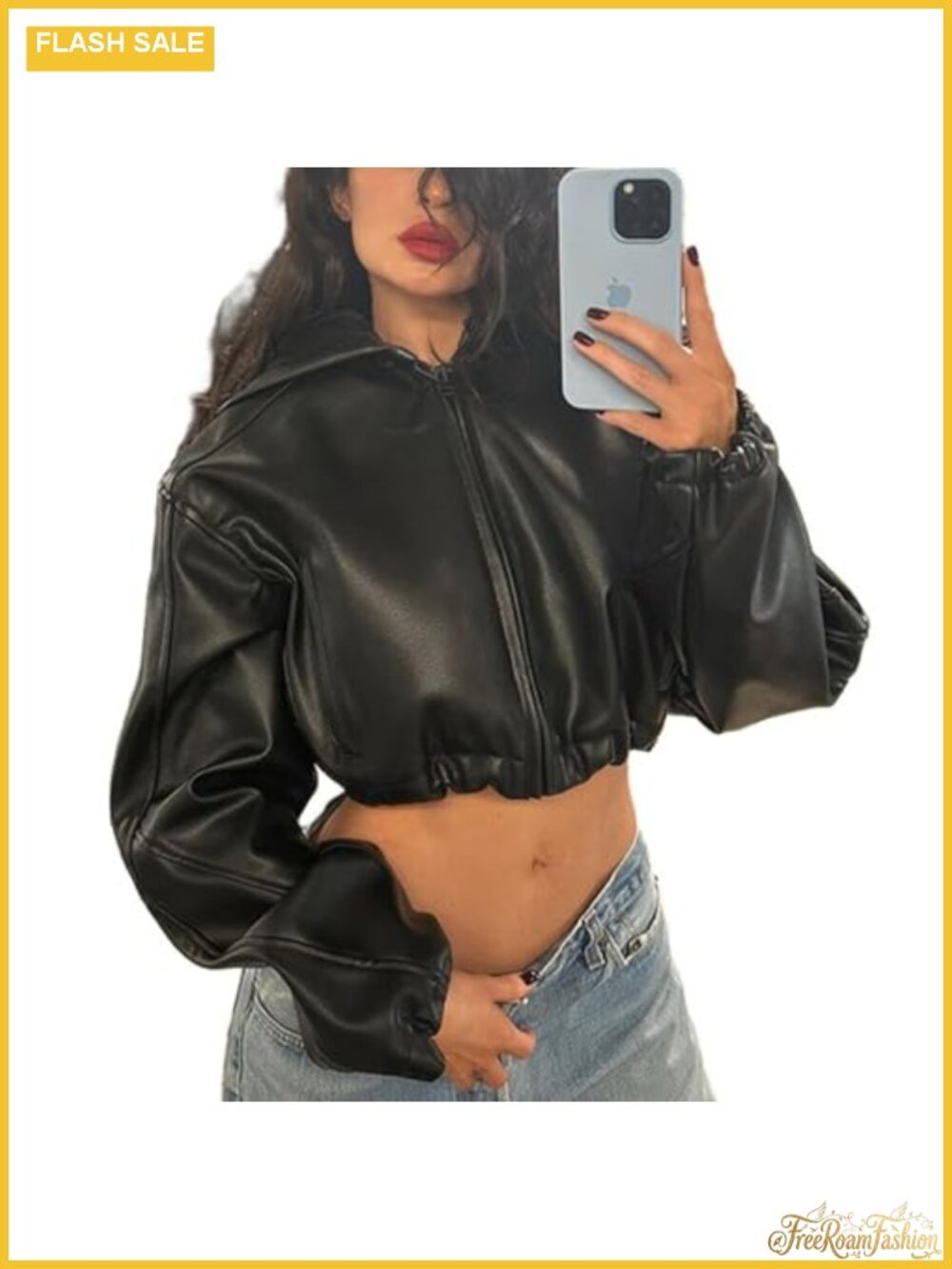 Faux Leather Jacket Women Cropped Zip Up Hooded Motorcycle Bomber